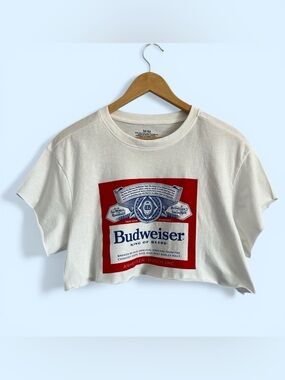 Budweiser White Cropped Short Sleeve T-Shirt Medium